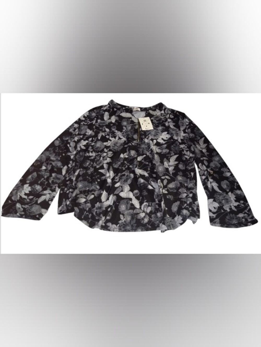 Blue Mood Women's Black Floral Long Sleeve Blouse With Quarter Zip New 2X